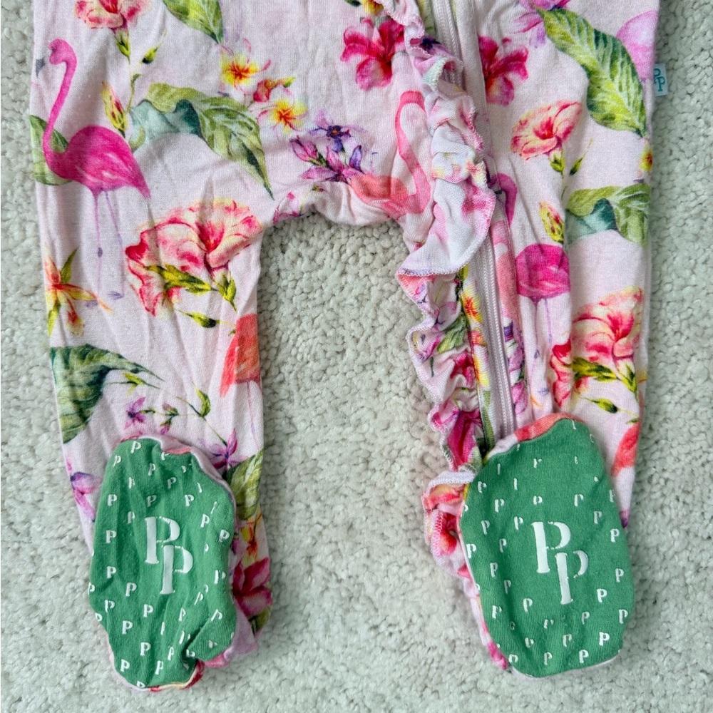 Posh Peanut Pink Flamingo “Leilani” Footie Ruffled Zippered One Piece - Picture 2 of 12